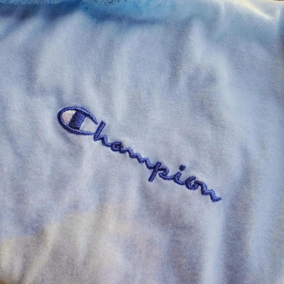 Champion Women's Tie-Front Print Tee Multi Wash Cloud Deep Forte Blue Medium - Picture 15 of 15